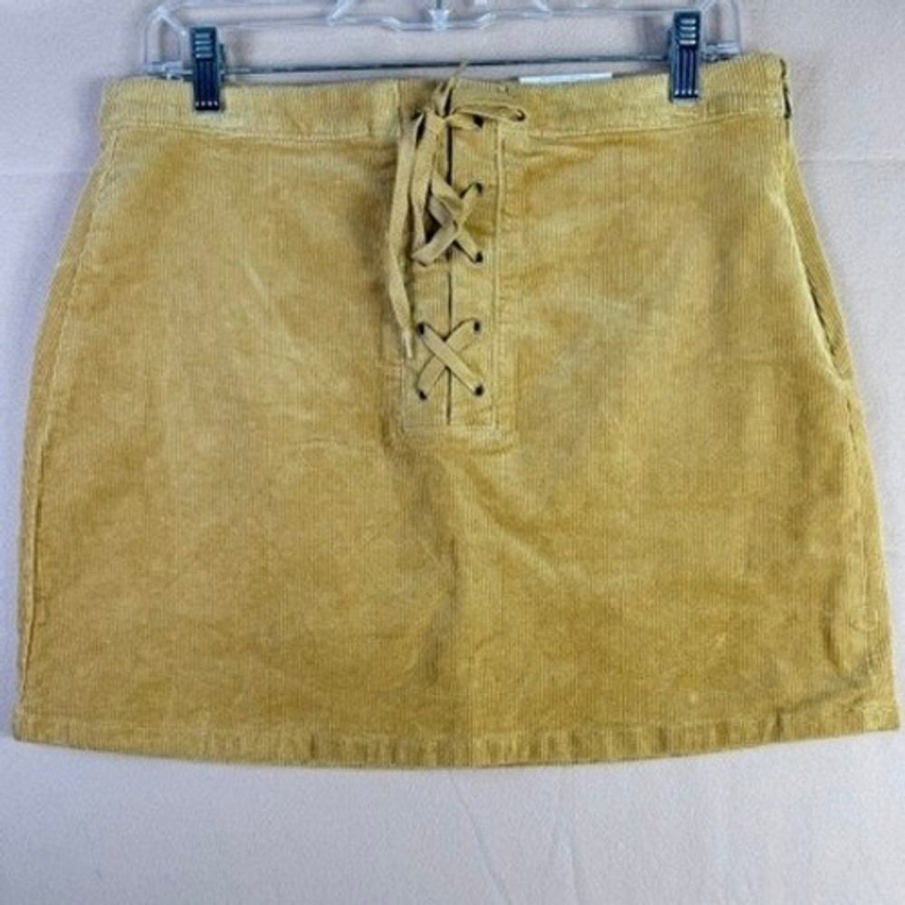 SO Women's/junior Size 13 Mustard Corduroy High Rise Mini Skirt Lace Up NWT